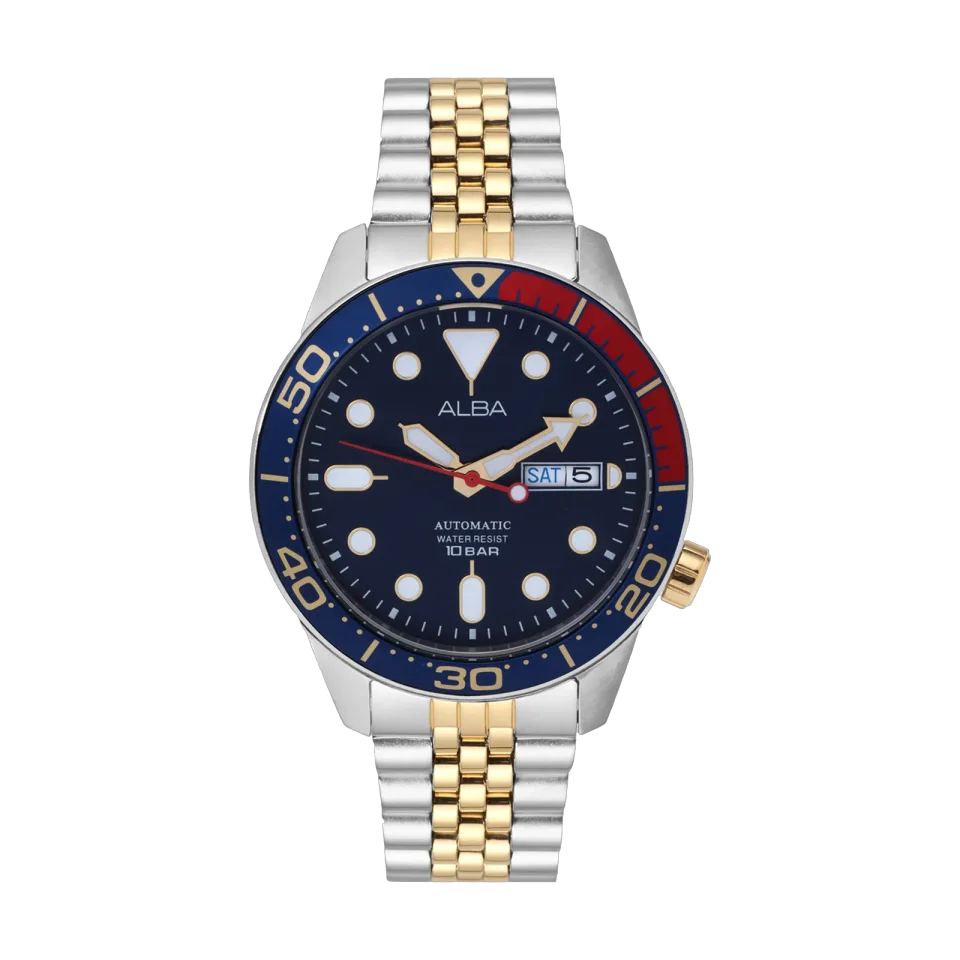 ALBA AL4185X1 men’s automatic watch with blue dial, stainless steel case and wrap bracelet.