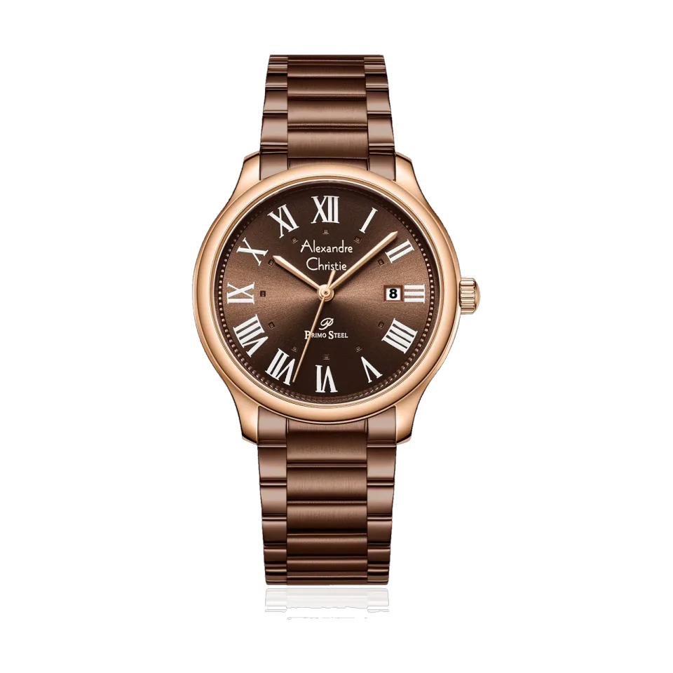 Alexandre Christie men’s classic quartz watch with 40mm stainless steel case and mineral crystal.