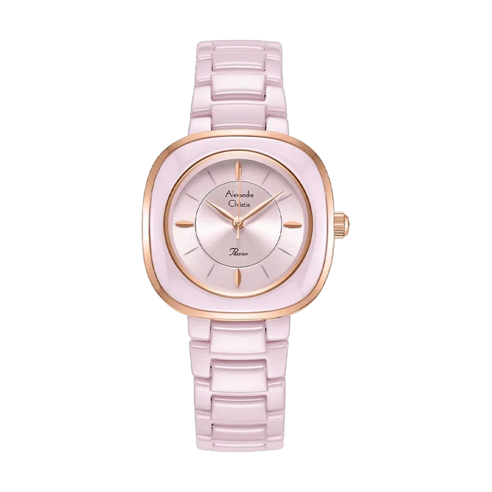 ALEXANDRE CHRISTIE women’s classic quartz watch with a 32mm ceramic case and mineral crystal.