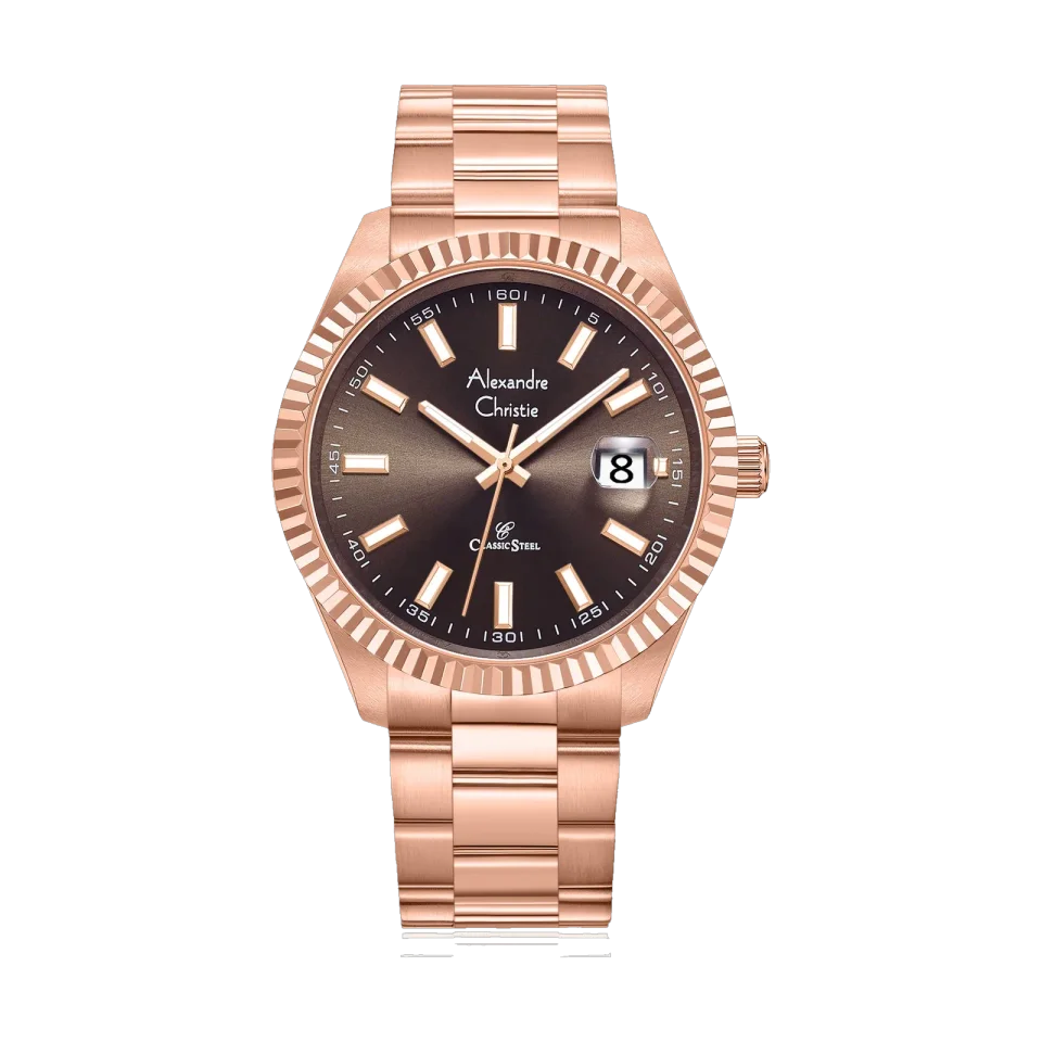 Alexandre Christie men’s classic quartz watch with 41 mm stainless steel case and mineral crystal.