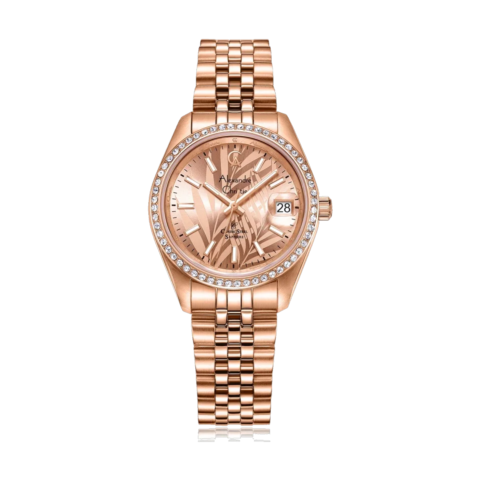 Alexandre Christie women’s classic quartz watch with a 32 mm case and sapphire crystal.