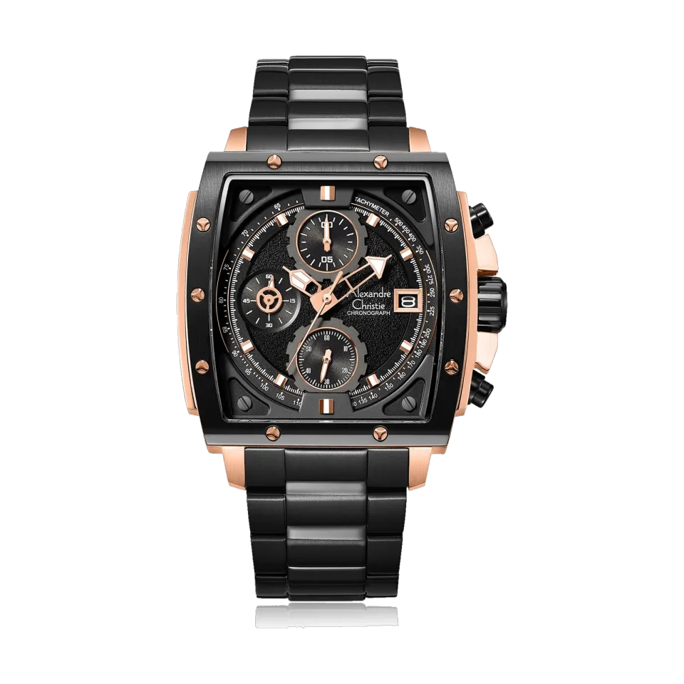 ALEXANDRE CHRISTIE men’s 44mm chronograph watch with stainless steel case and mineral crystal