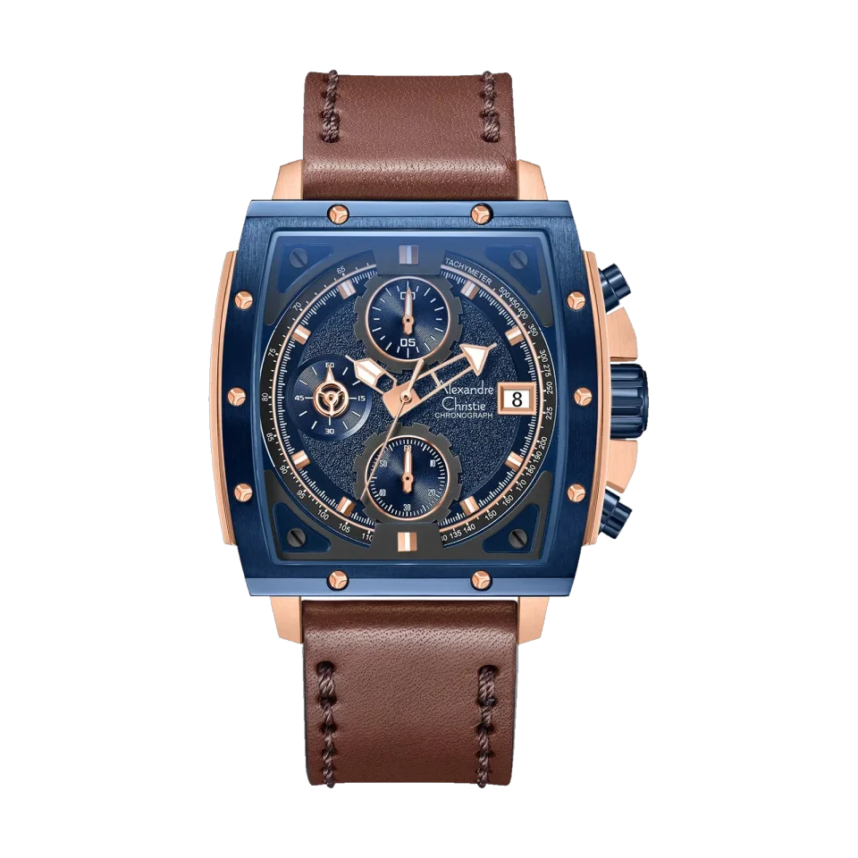 Alexandre Christie 6376MCLURBU men’s chronograph watch with a 44mm stainless steel case