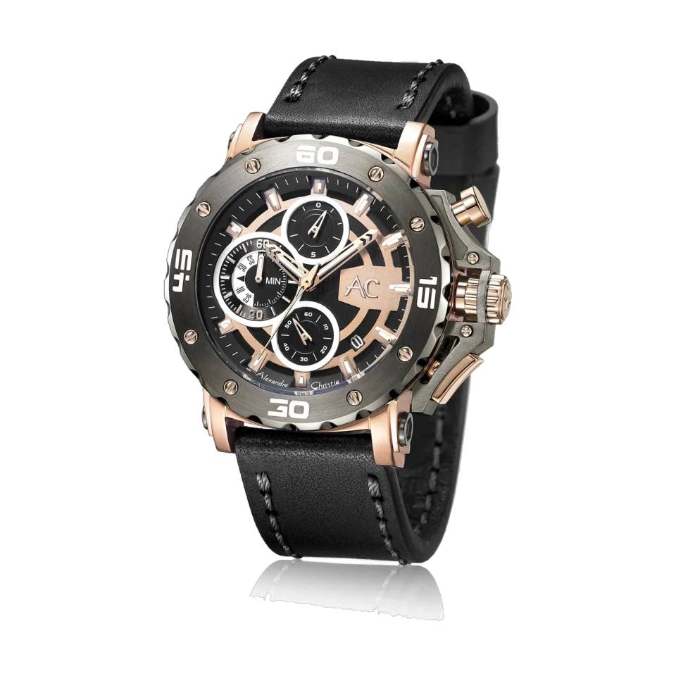 Alexandre Christie men's chronograph watch with 47mm stainless steel case and mineral crystal