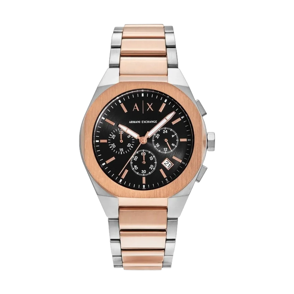 Armani Exchange AX4181 men’s chronograph with black dial and two-tone stainless steel bracelet