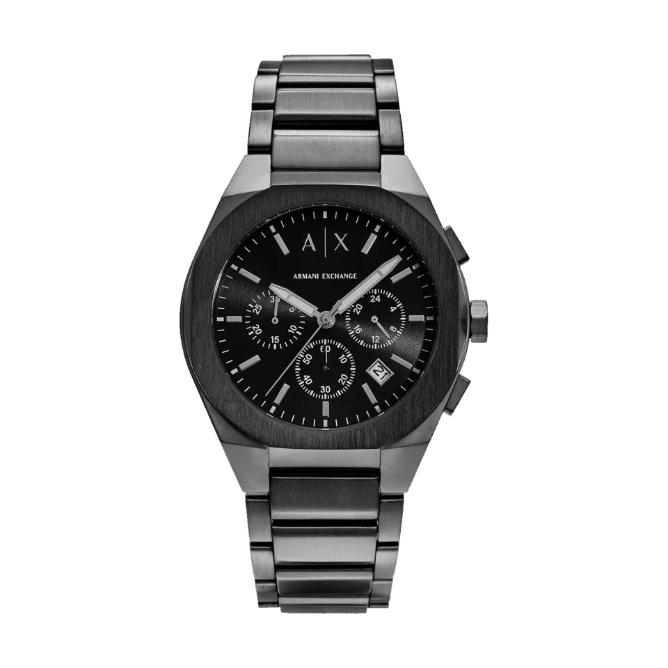 Armani Exchange AX4183 men’s chronograph watch with black dial, stainless steel case and black stainless steel bracelet