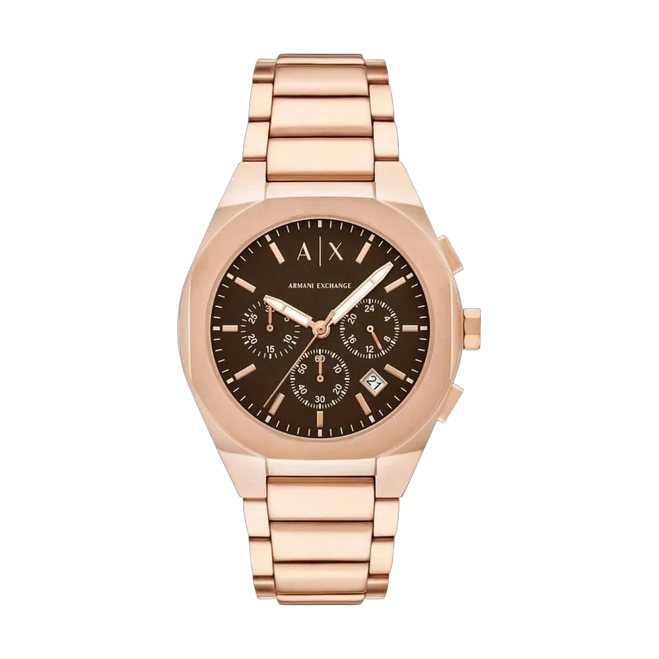 Armani Exchange AX4188 men’s chronograph watch with brown dial and rose-gold stainless steel strap