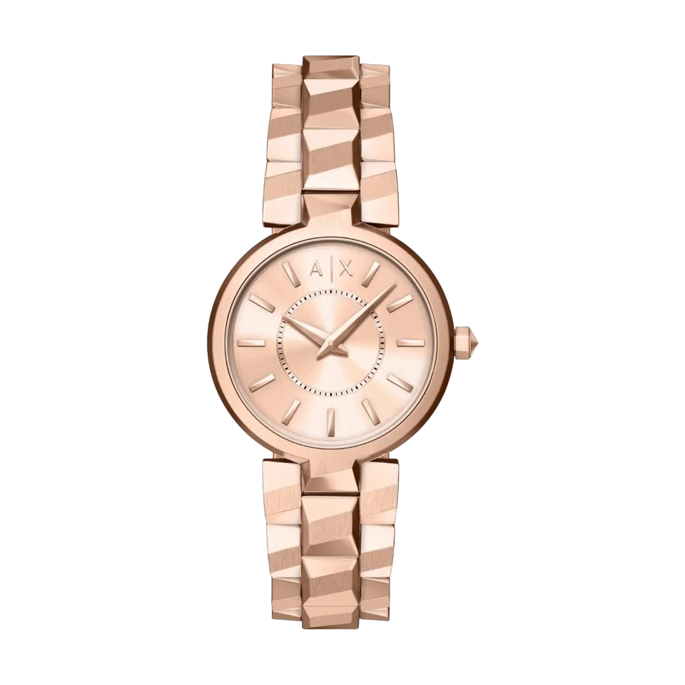 Armani Exchange AX4408 women’s watch with rose gold dial and stainless steel bracelet