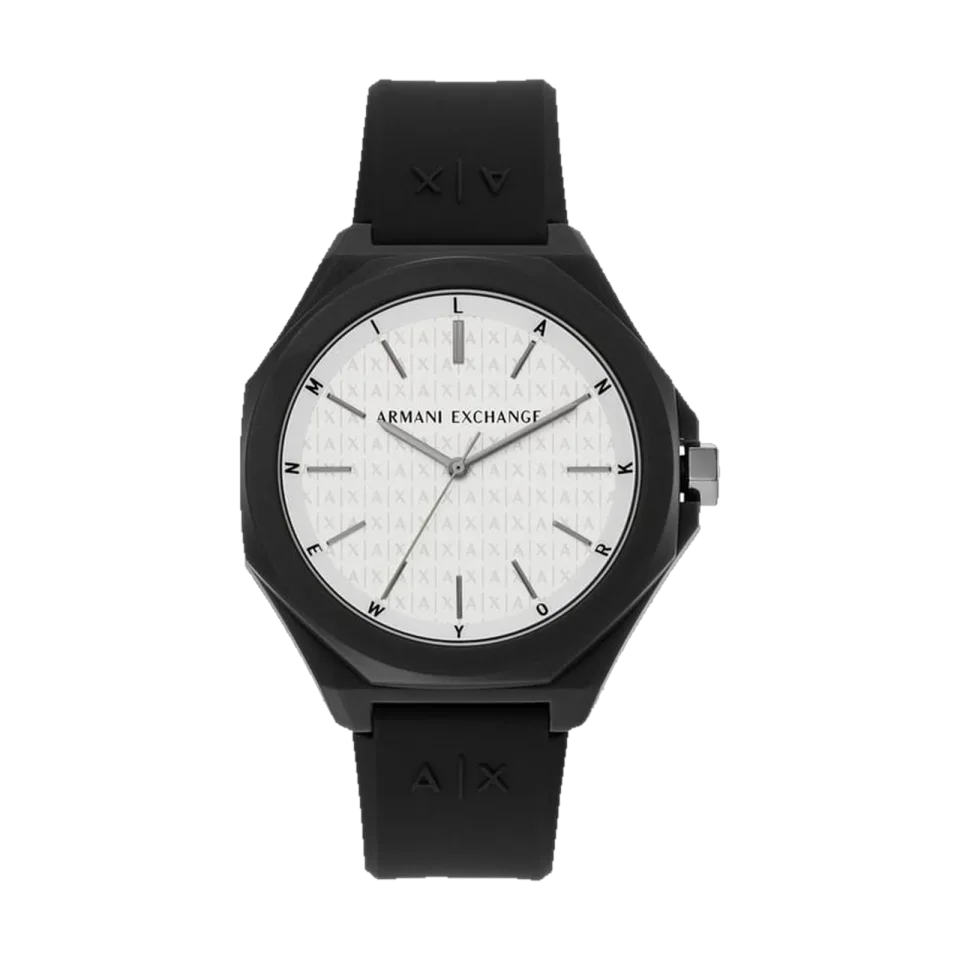 Armani Exchange Andrea Quartz AX4600 men’s watch with white dial and black silicone strap