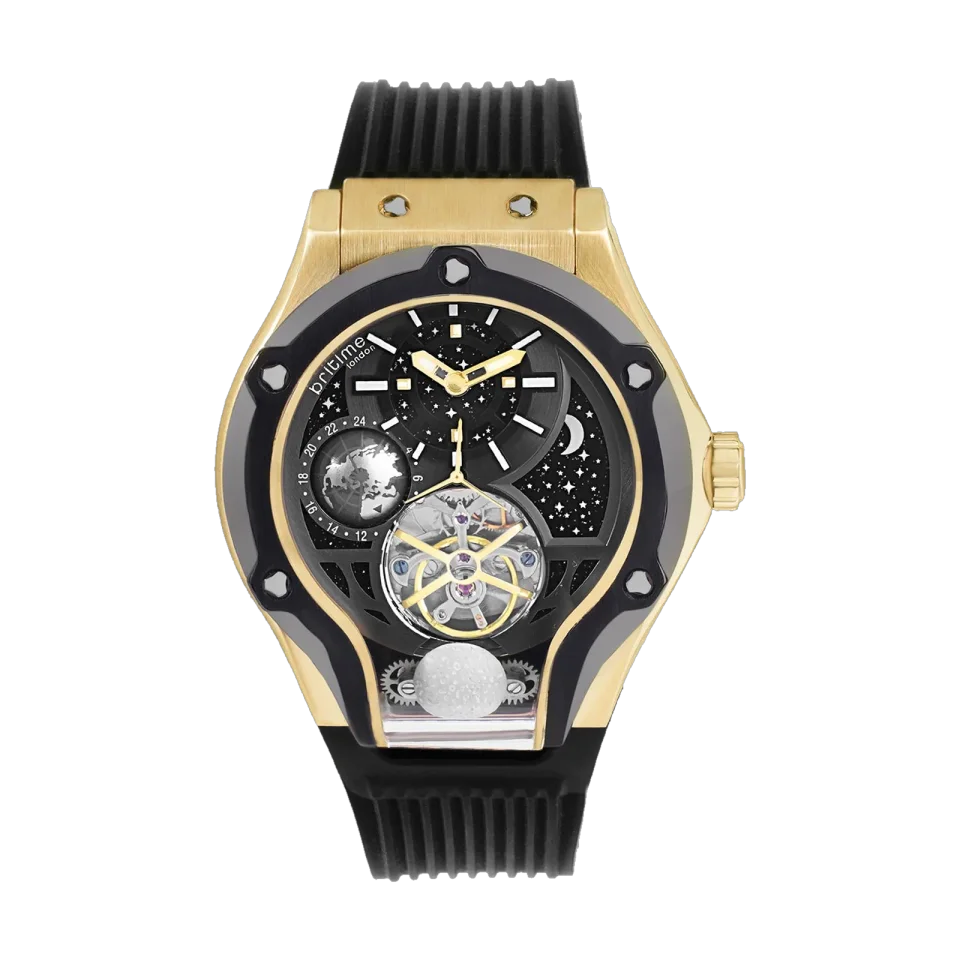 Men’s BRITIME automatic watch with black dial, black silicone strap and large black case