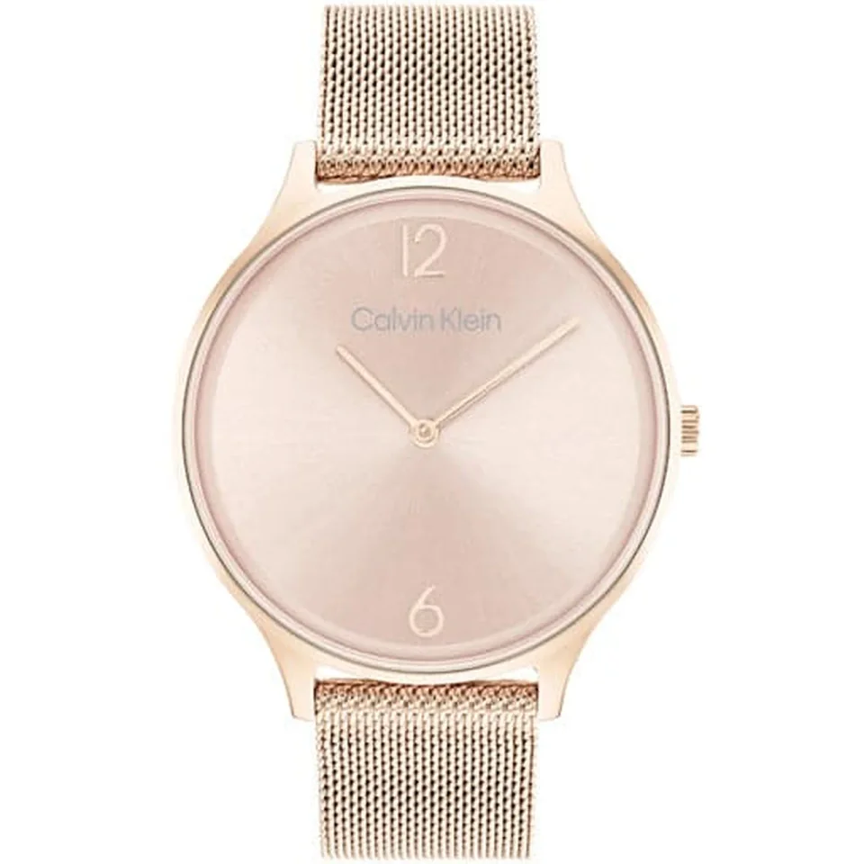 CALVIN KLEIN Timeless 2H watch with rose gold dial and stainless steel mesh bracelet