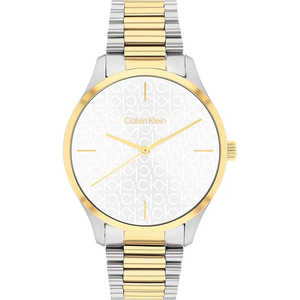 CALVIN KLEIN Iconic watch with silver dial, stainless steel case and two-tone silver and gold bracelet