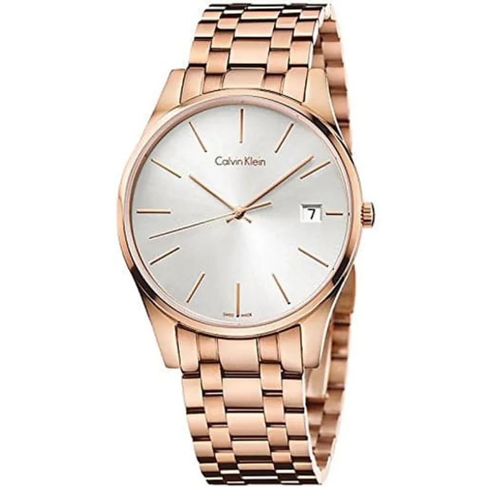 Calvin Klein Time watch with silver dial, stainless steel case and rose gold stainless steel bracelet