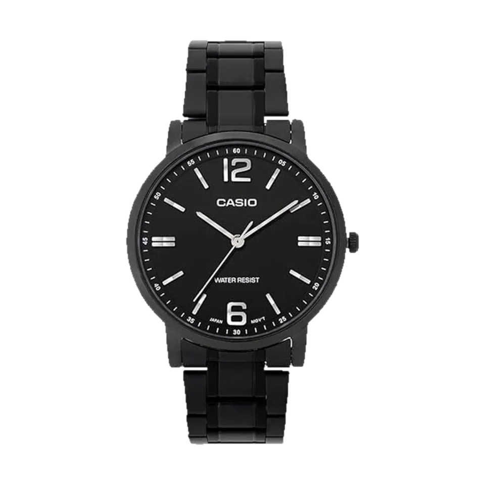 Casio A2437 men’s watch with black dial, stainless steel case and black stainless steel strap