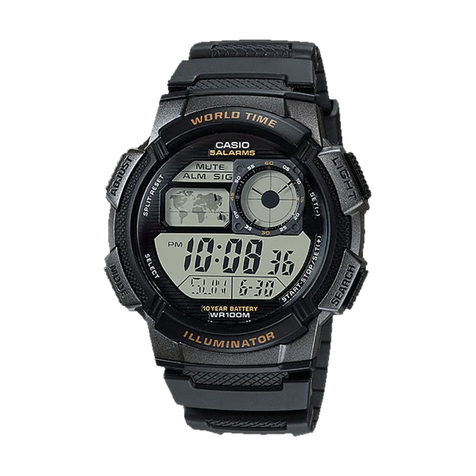 CASIO AE-1000W-1AVDF black digital watch with black resin strap and 44mm case