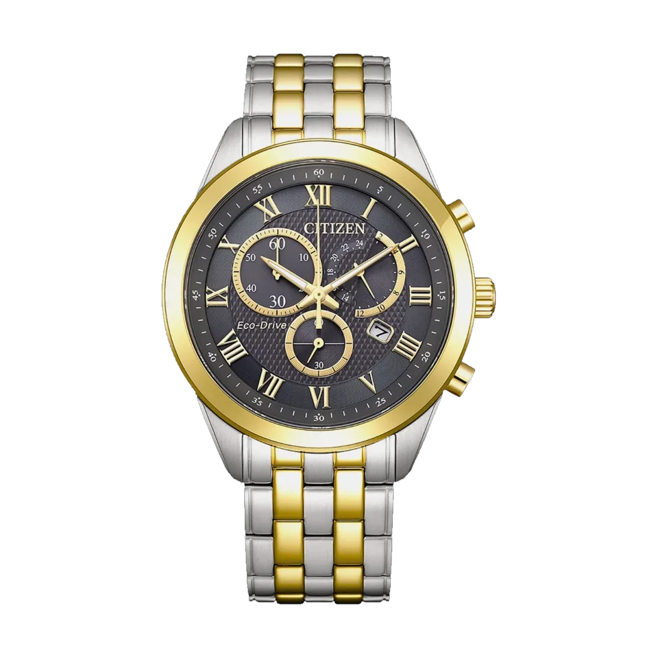 CITIZEN Eco-Drive Men Quartz Grey Dial Chronograph Stainless Steel Watch AT2604-56H — product shot