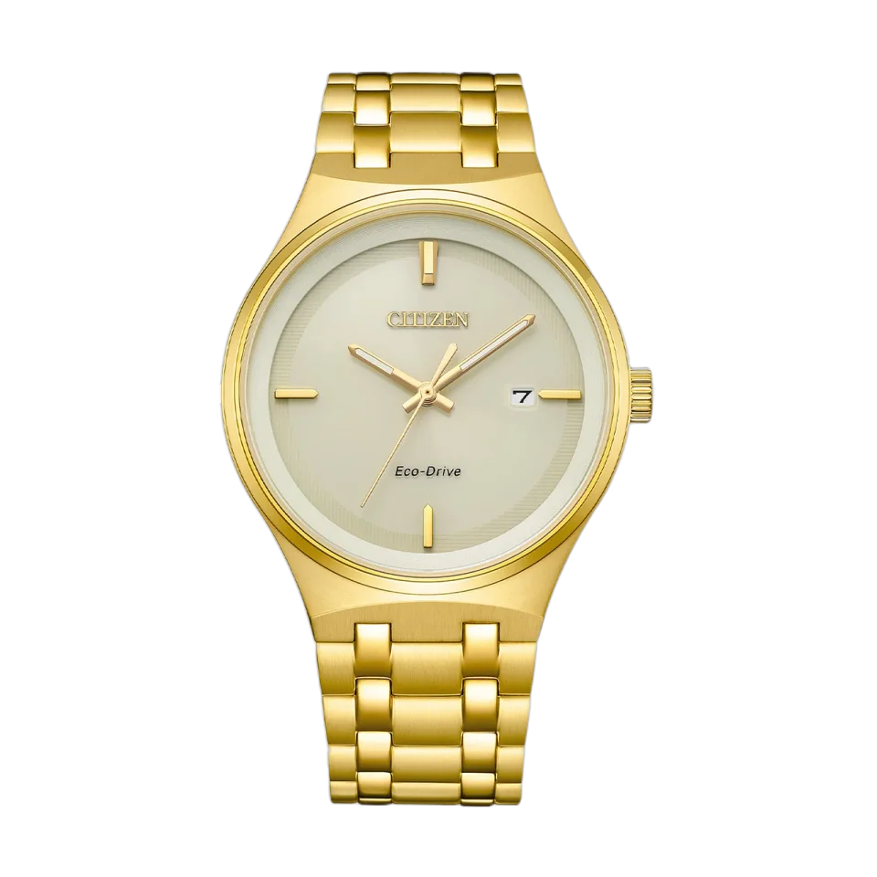 Citizen men's watch with a gold stainless steel bracelet and mother-of-pearl dial, reference BM7652-52P.