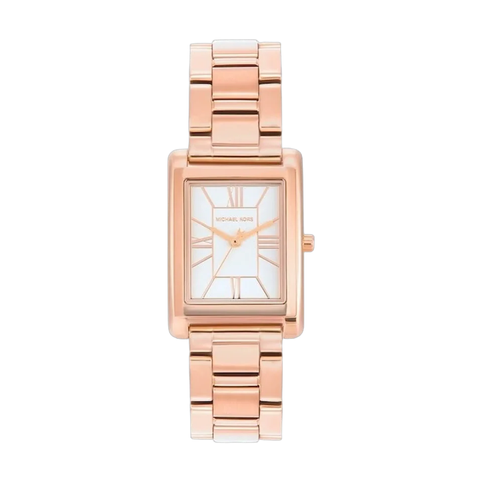 Rose-gold MICHAEL KORS Essex Three-Hand women’s watch with stainless steel bracelet and 26 mm case