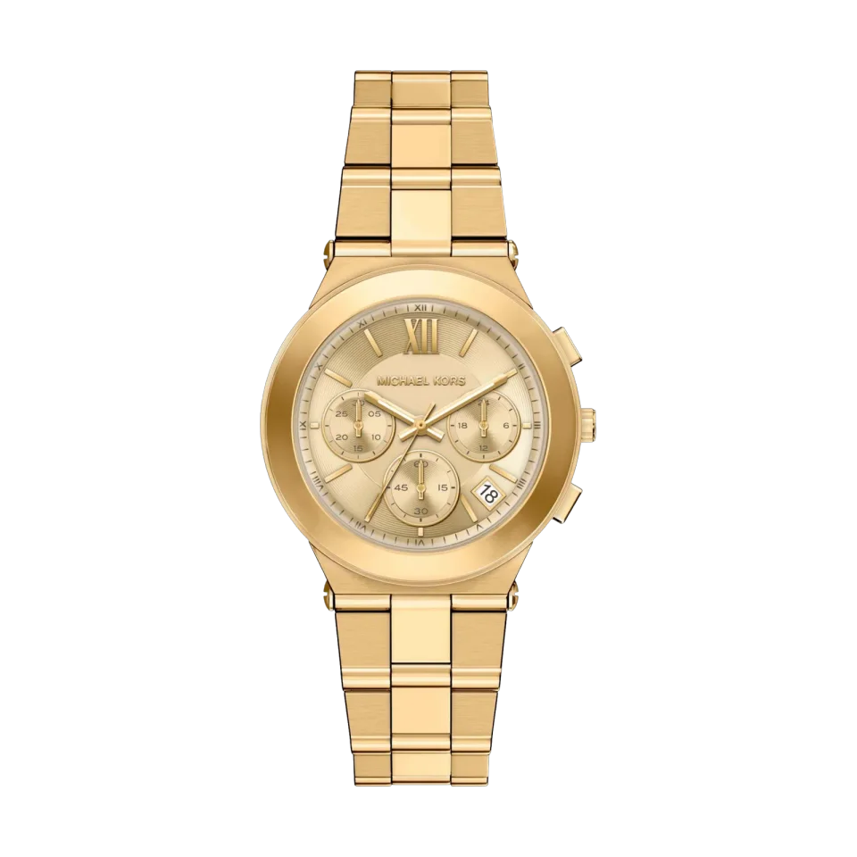 Michael Kors Billie women’s gold chronograph watch with gold dial and stainless steel bracelet