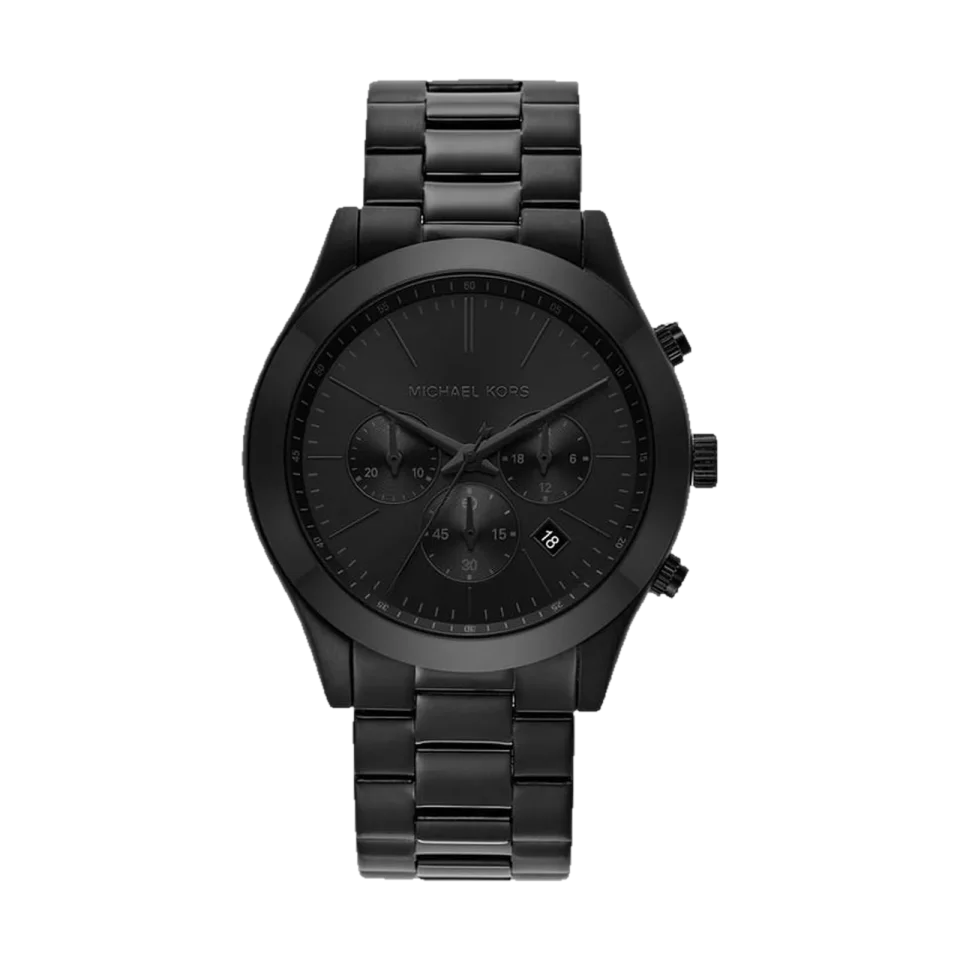 Michael Kors Slim Runway Chronograph MK8919 with a black dial and black stainless steel bracelet