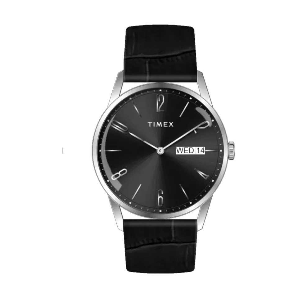 TIMEX Cipher men’s watch with black dial, stainless steel case and leather strap