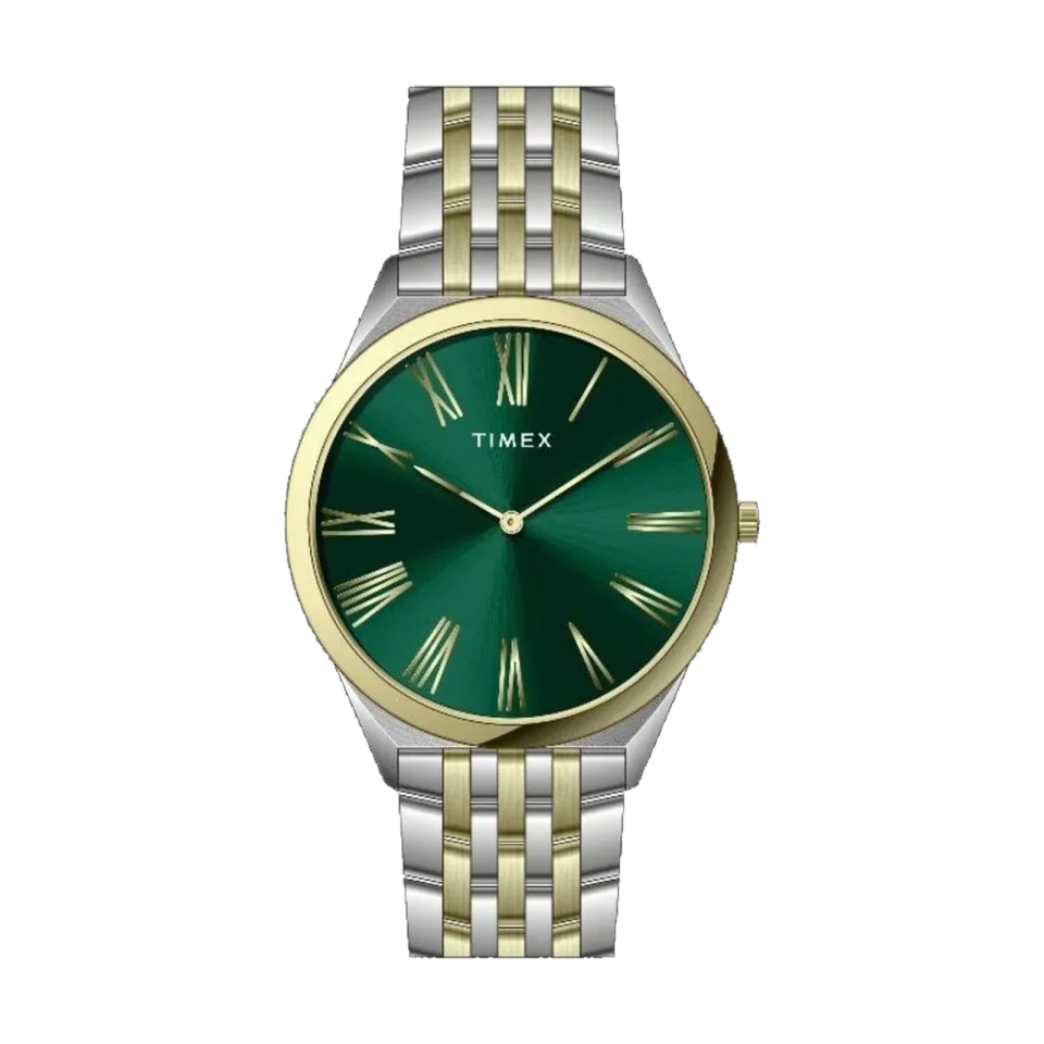 TIMEX Connoisseur men’s watch with green dial, stainless steel case and bracelet.