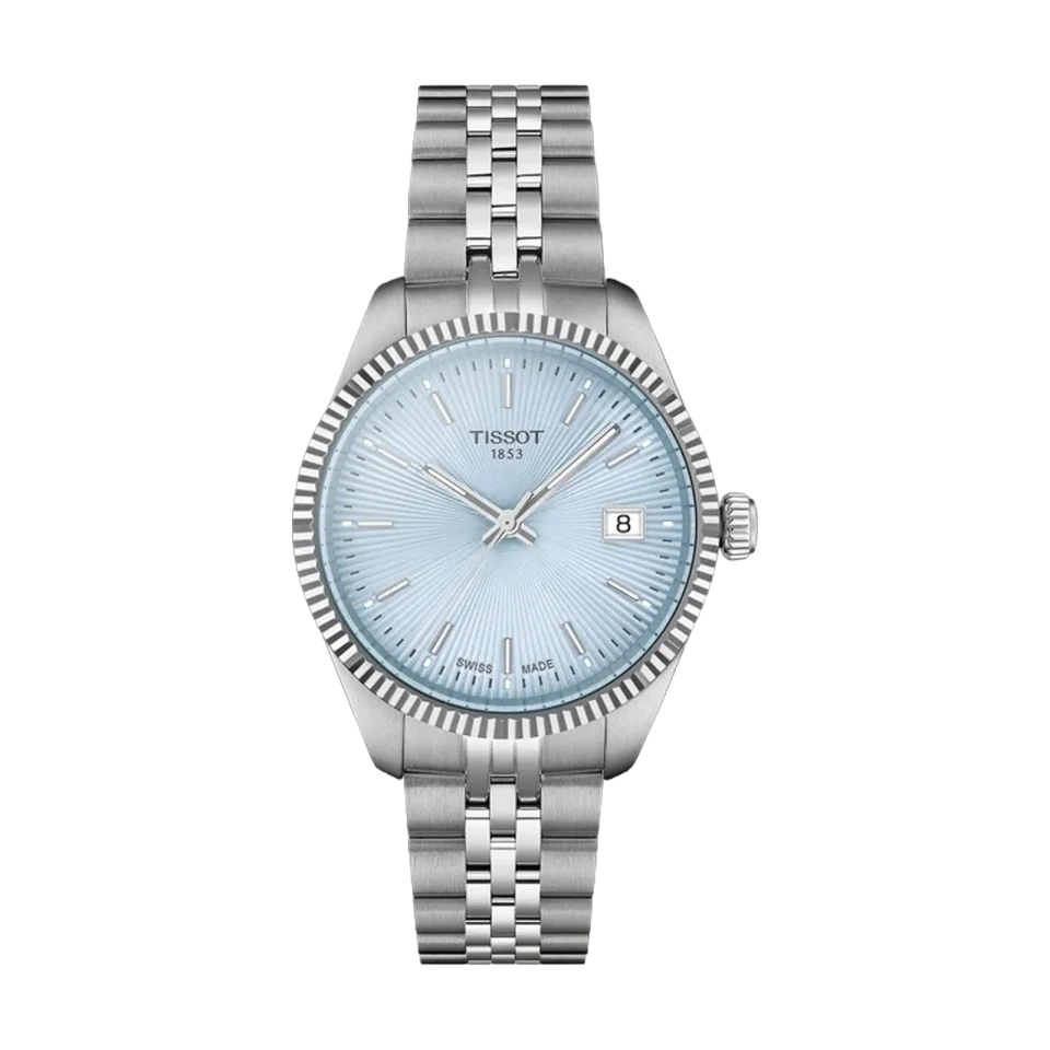 TISSOT Ballade women’s watch with ice blue dial, stainless steel case and grey steel bracelet