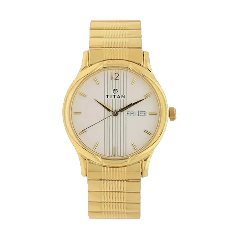 Titan men’s watch reference 1580YM04 with a gold stainless steel strap and 36 mm case