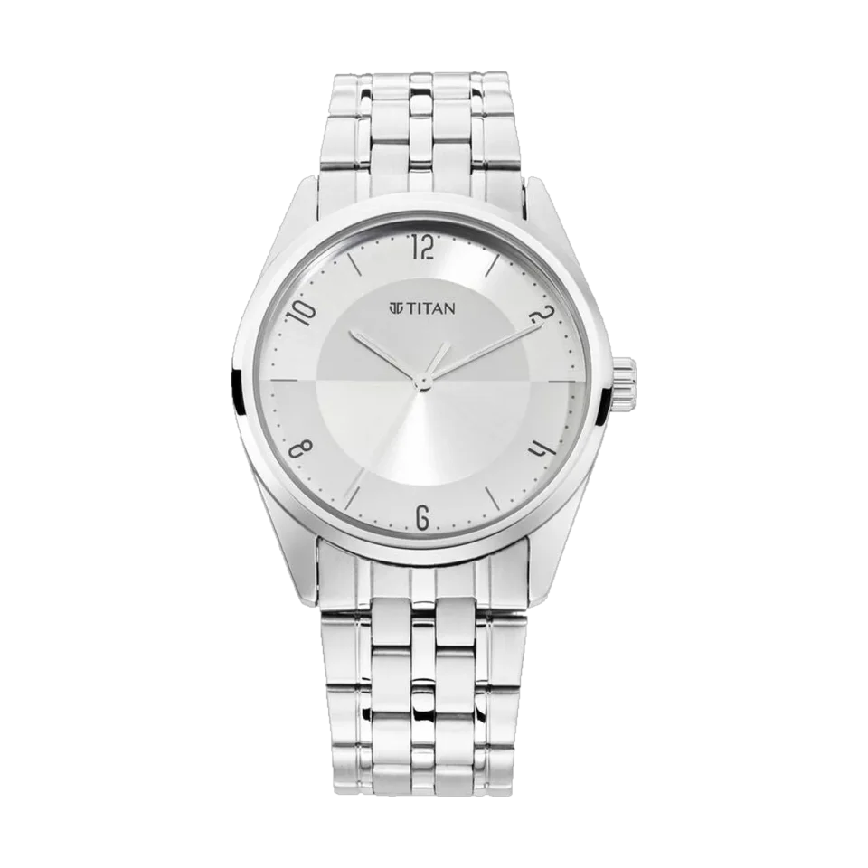 TITAN Eleganza Lumina White men’s watch with a silver stainless steel bracelet and 32 mm case