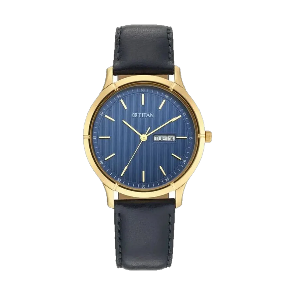 Titan 1775YL02 men’s watch with black leather strap and day-date display