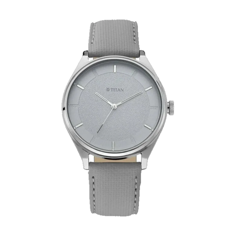 Titan 1802SL12 men’s watch with a 48 mm case and grey leather strap