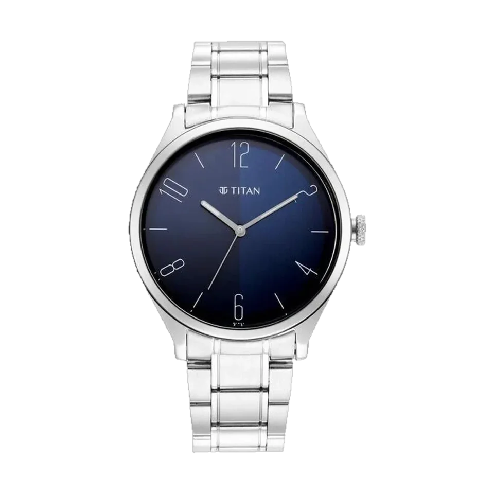 Titan men’s watch with a silver stainless steel bracelet and 40 mm stainless steel case.