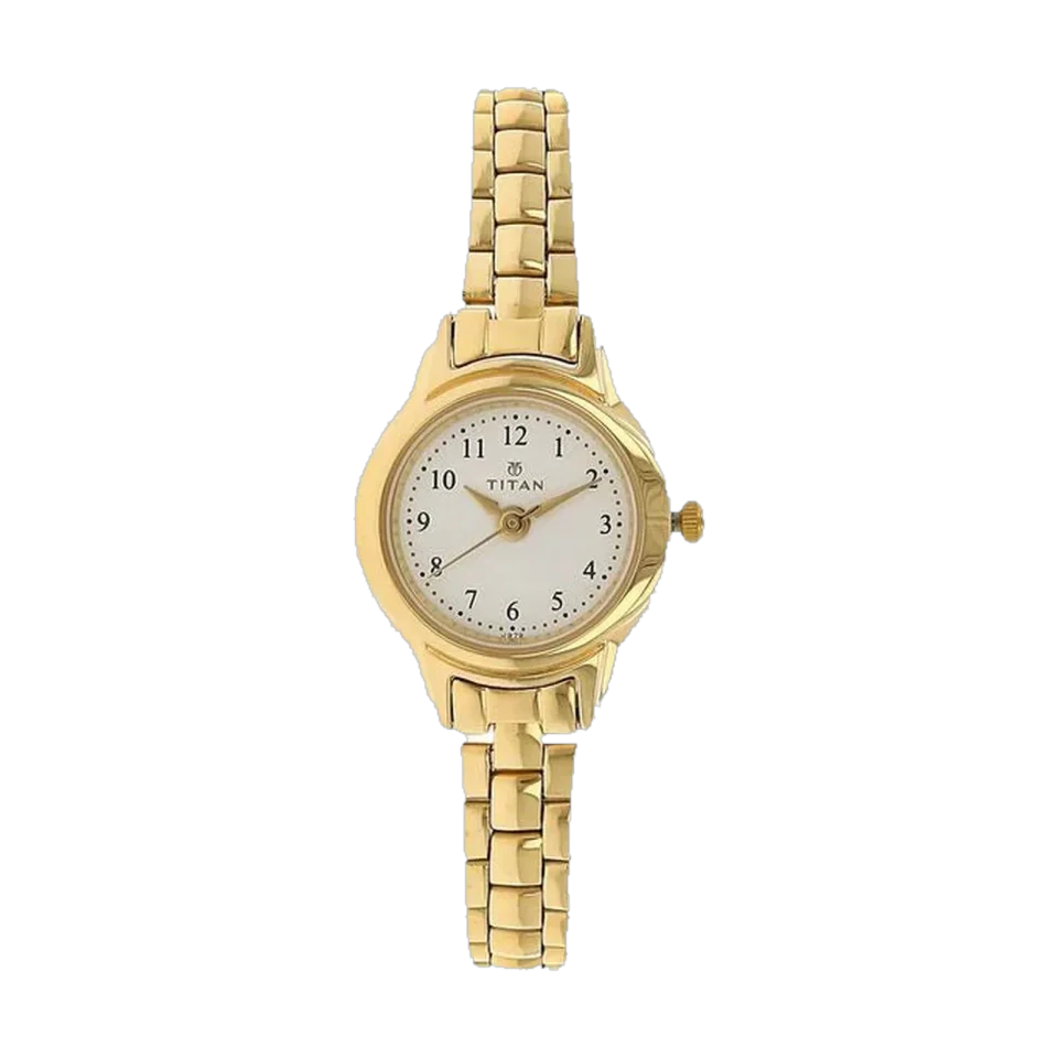 Titan women’s watch 2401YM01 with gold stainless steel strap and 31 mm case