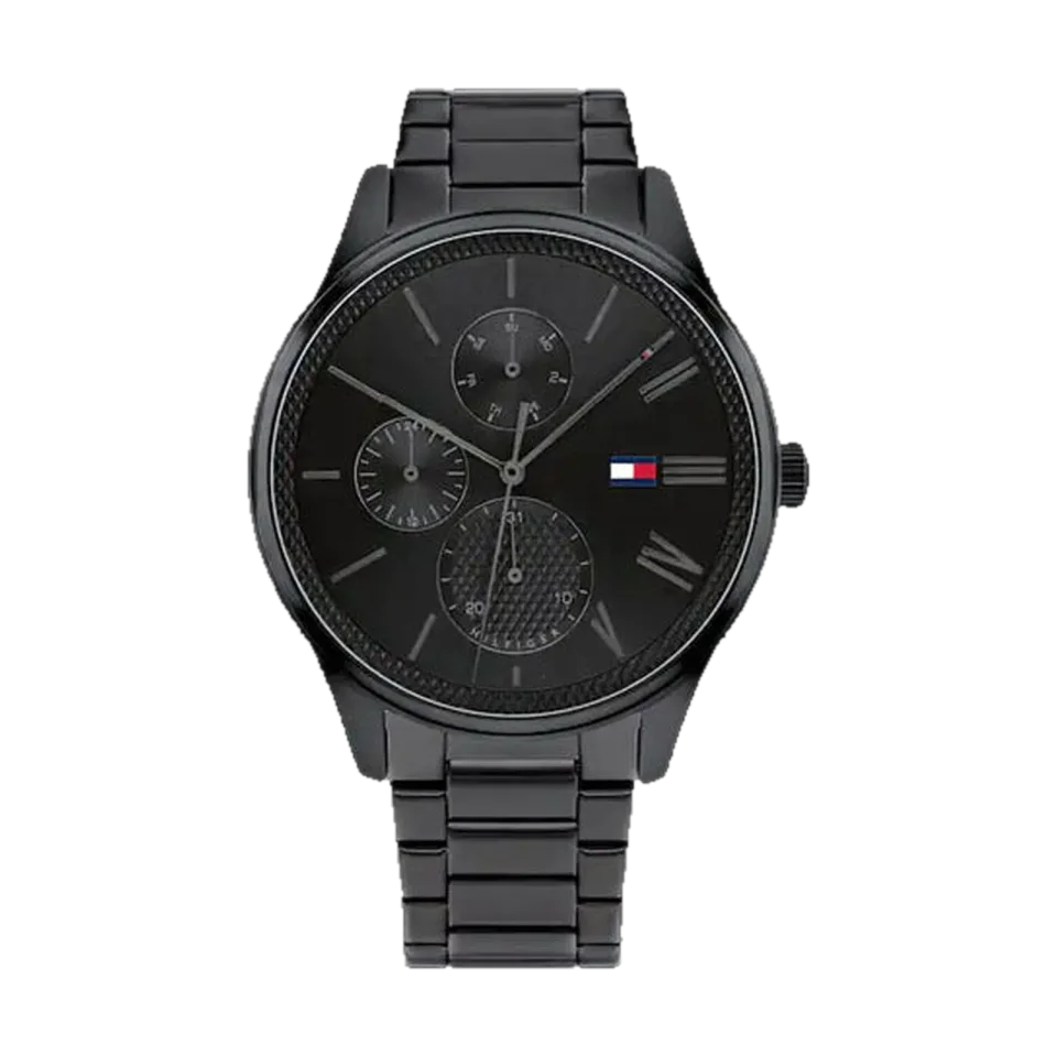 Tommy Hilfiger Damon Chronograph men’s watch with black stainless steel strap and 44 mm case.